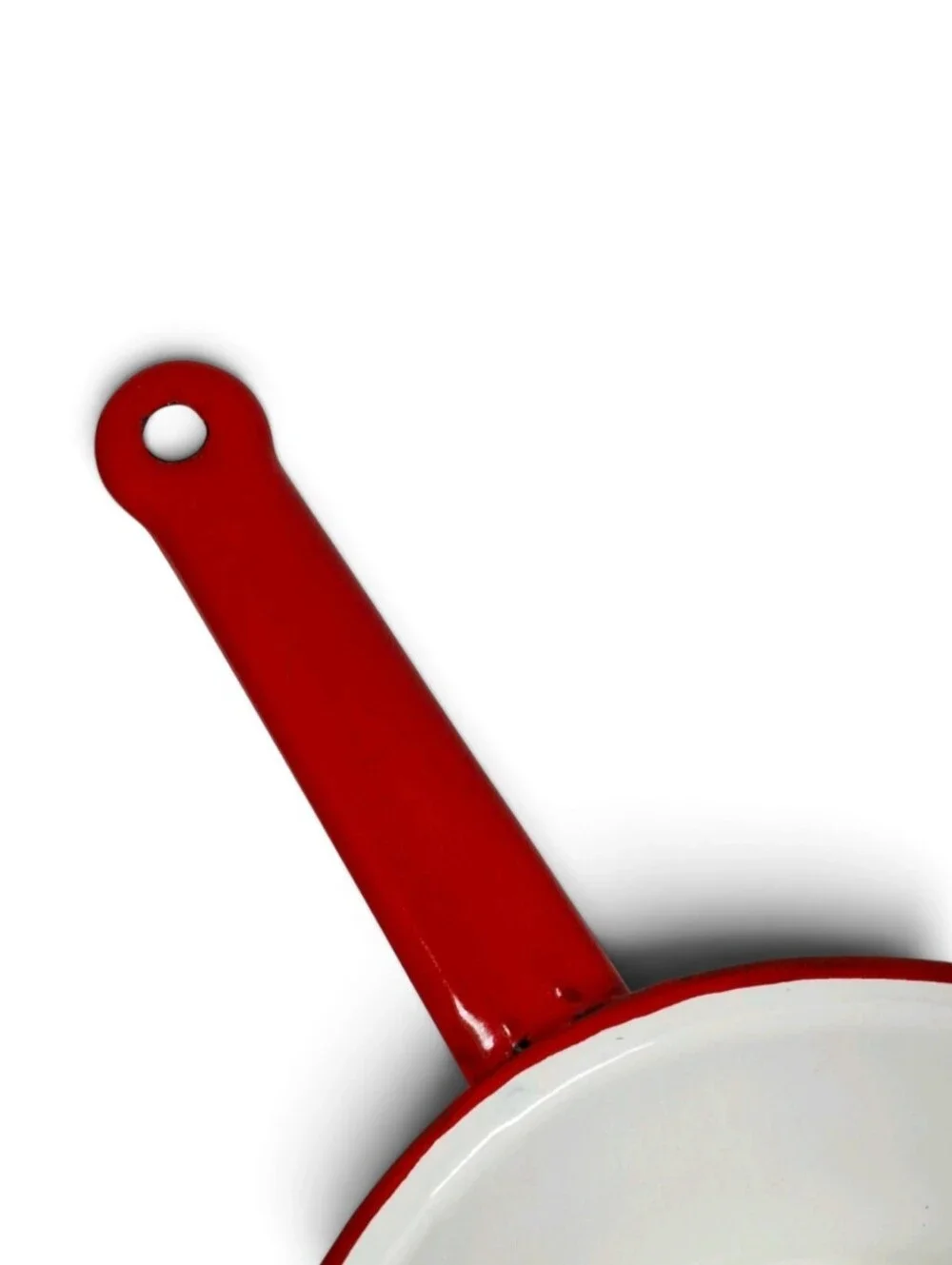 Vintage Red White Enamelware Saucepan Cookware Farmhouse Kitchen Collectible